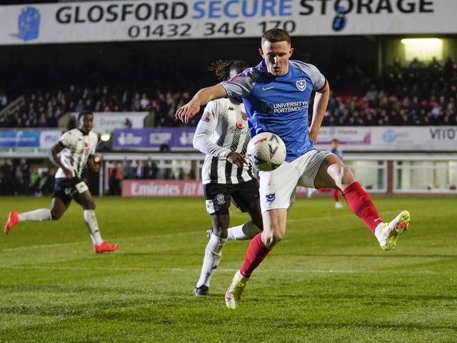 Colby Bishop in action for Pompey against Hereford