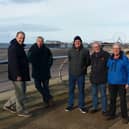 Mick Souter (second from the left) joins fellow Pompey fans at Blackpool ahead of a match