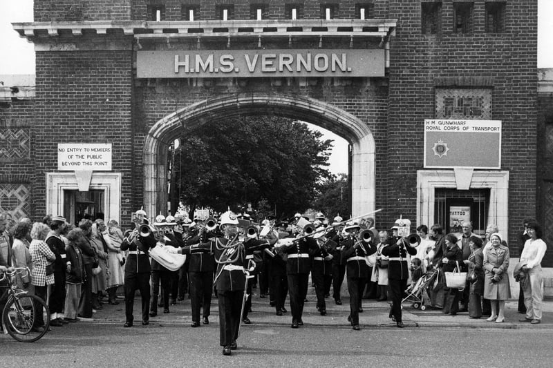 Royal band outside HMS Vernon on September 7, 1984. The News PP5338