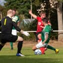 Locks Heath (red) beat Moneyfields Reserves in the Hampshire Premier League last September - now they face Moneys' first team in the Portsmouth Senior Cup semi-final. Picture: Keith Woodland