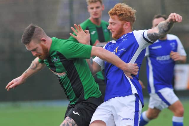Denmead's Steve Field, right, v Lyndhurst. Picture: Martyn White