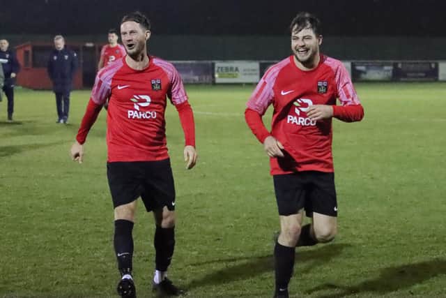 Fareham players all smiles as they leave the pitch. Picture by Ken Walker
