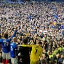 The Pompey players soak up the atmosphere and scenes at Fratton Park following the promotion-winning victory against Barnsley in April