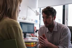 TOM HUGHES as DR James Ford and HANNAH MCCLEAN as Rosie in Malpractice. Photo: WORLD PRODUCTIONS/ITV.