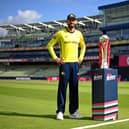 Hampshire captain James Vince with the Vitality T20 Blast trophy ahead of tomorrow's final at Edgbaston. Photo by Gareth Copley/Getty Images.