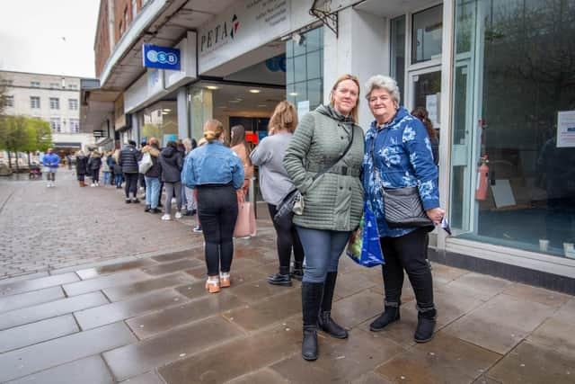 
The Big reopening

Pictured: Julie and Susan Piggott queuing on Arundel street to shop at Primark, Commercial Road, Portsmouth on 12 April 2021

Picture: Habibur Rahman