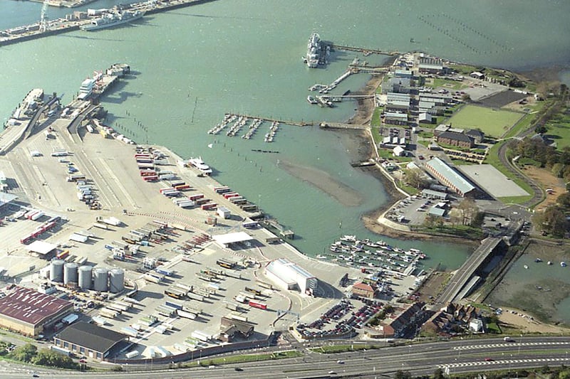 An aerial view of Portsmouth Ferry Port in 1998.