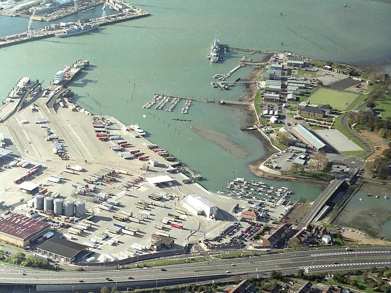 An aerial view of Portsmouth Ferry Port in 1998.