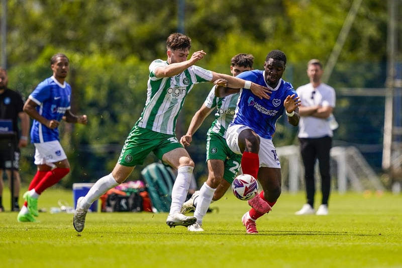Christian Saydee in action for Pompey during the 4-0 behind-closed-doors friendly defeat to Wycombe.