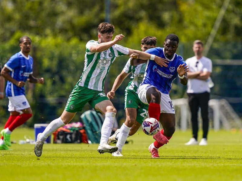 Christian Saydee in action for Pompey during the 4-0 behind-closed-doors friendly defeat to Wycombe.