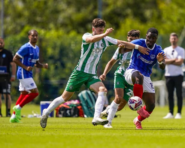 Christian Saydee in action for Pompey during the 4-0 behind-closed-doors friendly defeat to Wycombe.