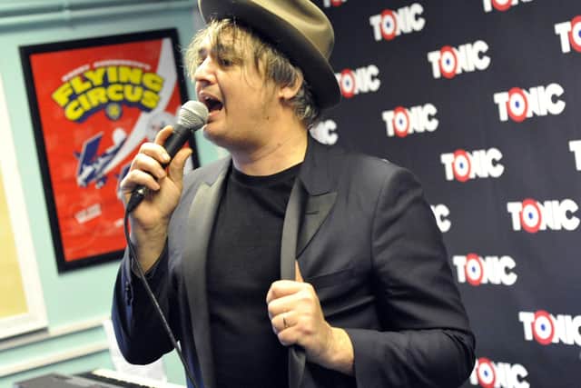 Pete Doherty performs at a launch gig for his new album with Frederic Lo at the Southsea HQ of the charity Tonic. Picture by Paul Windsor