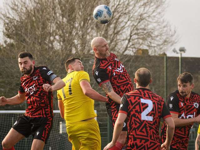 Action from Harvest's 4-1 win at home to Locks Heath (red and black kit) in the Hampshire Premier League. Picture: Keith Woodland (180321-968)