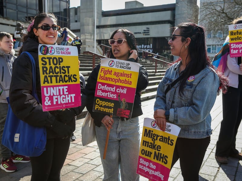 A Unity Rally, arranged by Stand Up To Racism Portsmouth, and a mass-deportation demonstration, arranged by UKIP, took place in Portsmouth's Guildhall on Saturday, March 15. Picture: Chris Moorhouse (150325-043)