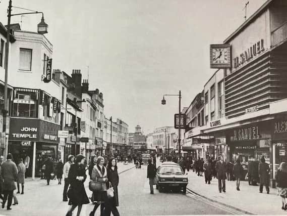 A 1970s vista looking south along Commercial Road from Charlotte Street junction.