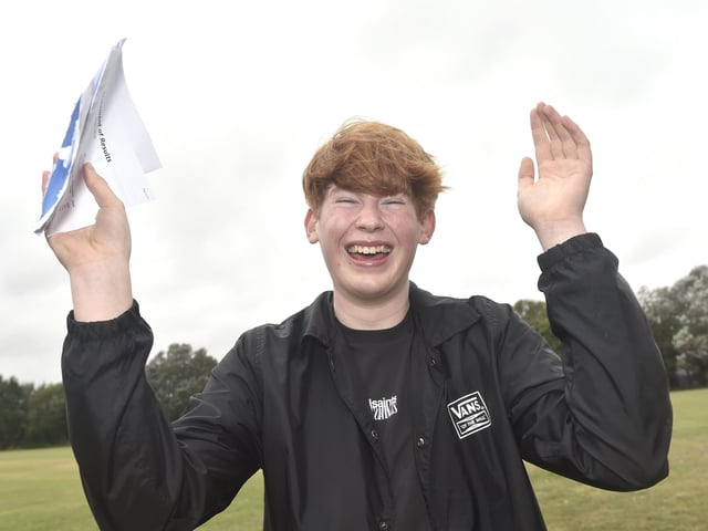 Pupils from King's Academy Brune Park in Gosport, picked up their GCSE results on Thursday, August 22, 2024.
Pictured is: Jacob Shaw (16) who got one 9, two 8's, three 7's and four 6's.
Picture: Sarah Standing (220824-9351)