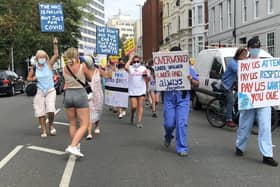 NHS health workers pictured protesting in Portsmouth over unfair pay. Photo: Tom Cotterill