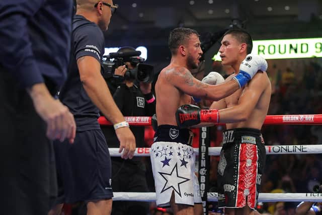 Mikey McKinson and Virgil Ortiz Jr after their WBO welterweight contest. Picture by Golden Boy Promotions