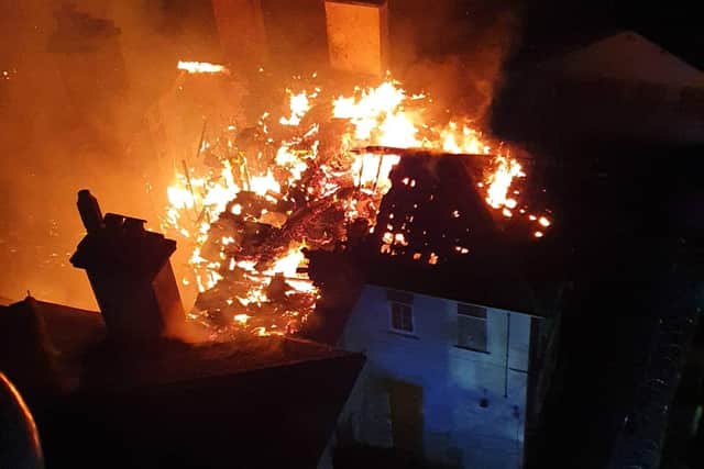 Flames tear through Anglesey Lodge in Gosport. This is the view from the fire service's aerial ladder platform. Picture: Rob Gargaro
