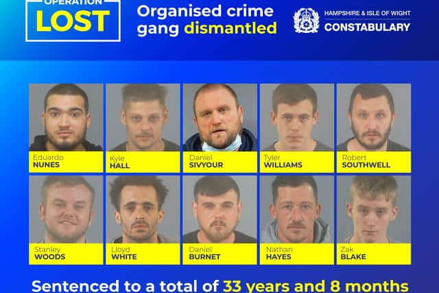 18 members of an organised crime gang in Southampton were jailed in January 2023, for a combined total of 33 years. These are the 10 who were sentenced to more than a year. Picture by Hampshire Constabulary