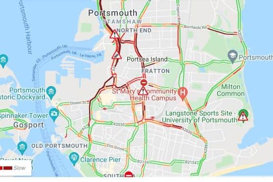 Roads across Portsmouth are congested following the crash