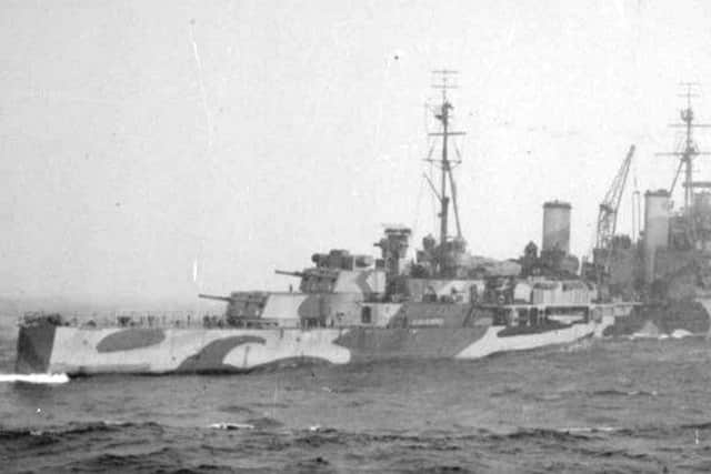 Dazzle-painted cruiser HMS Trinidad on an Arctic convoy in 1942. Picture: Royal Navy