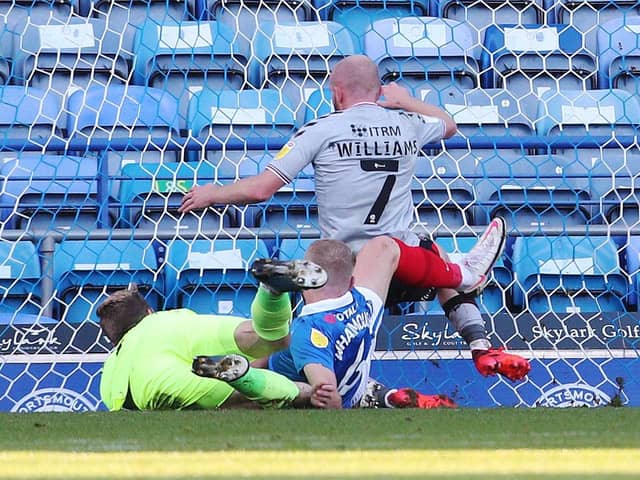 Charlton's Jonny Williams scores his first goal of the match against Pompey' Picture: Joe Pepler