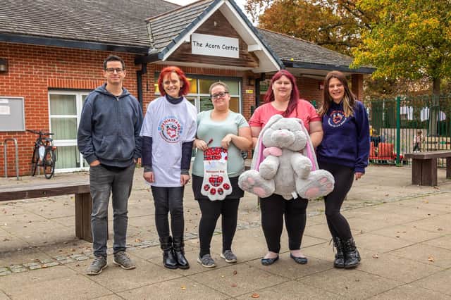 The Pennypaws fundraiser at the Acorn Community Centre, Wecock farm. Pictured: Aaron Carr (Acorn Acorn Community Centre), Maxine Stratton (Pennypaws volunteer), Emma Mulford (Pennypaws volunteer), Dana James (Pennypaws South East fundraiser) and Leanne Dorn (Pennypaws volunteer). Picture: Mike Cooter (181121)