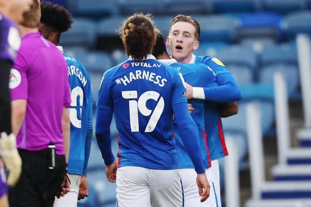 Ronan Curtis celebrates his second goal against Crewe.  Picture: Joe Pepler