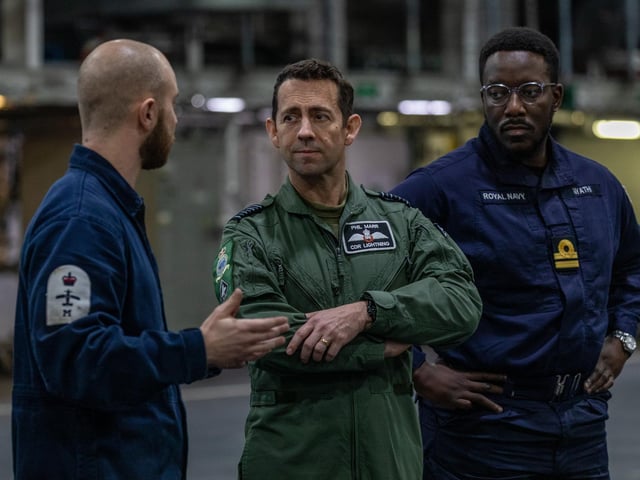 On November 14 2022, Commander Lightning Force Group Captain Marr and Lightning Chief Engineer Wing Commander Chapman embarked HMS Queen Elizabeth to observe embarked 617 Squadron Aviaton, and meet with QNLZ Ship's Company during their autumn deployment on Operation Achillean.Photographer: AS1 Natalie Adams