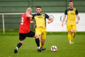 Moneyfields' Harry Sargeant, right, was switched from central midfield to right back against former club US Portsmouth in midweek. Picture: Keith Woodland
