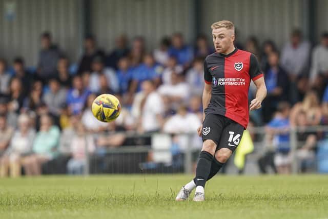 Joe Morrell featuring against Gosport after returning to Pompey duty on Thursday last week. Picture: Jason Brown/ProSportsImages