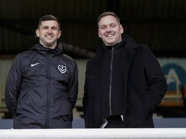 Sporting director Richard Hughes, right, alongside Pompey head coach John Mousinho