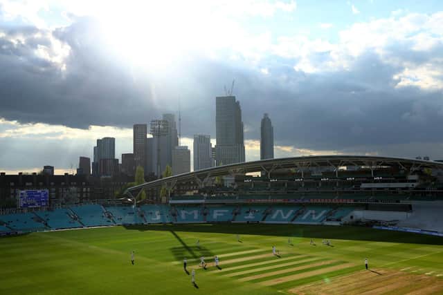 A general view of the LV= Insurance County Championship match between Surrey and Hampshire at The Kia Oval. Photo by Clive Rose/Getty Images.