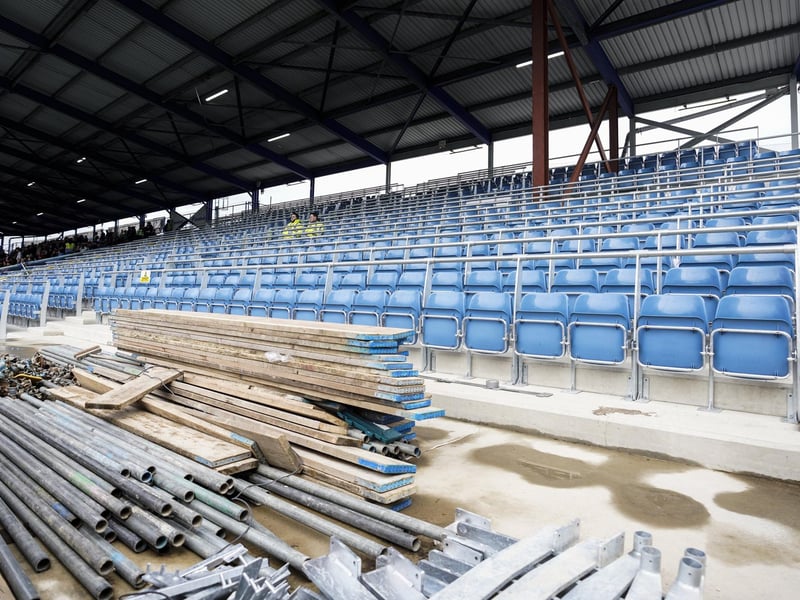 Work continued on the southern side of the Milton End, with the western side continued to house away fans.