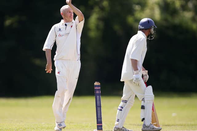 Martin Shepherd bowling for Waterlooville 2nds against Railway Triangle. Picture: Chris Moorhouse