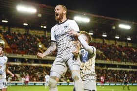 Connor Ogilvie celebrates his goal at Barnsley. Picture: Jason Brown.