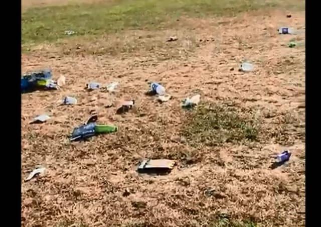 A screenshot of a video taken this morning showing rubbish dumped on Southsea Common
