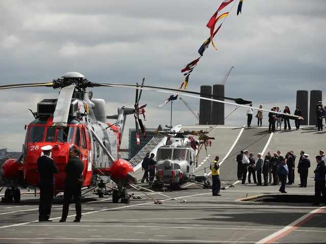 A general view of helicopters on the flight deck of HMS Illustrious May 10, 2013. Photo by Dan Kitwood/Getty Images