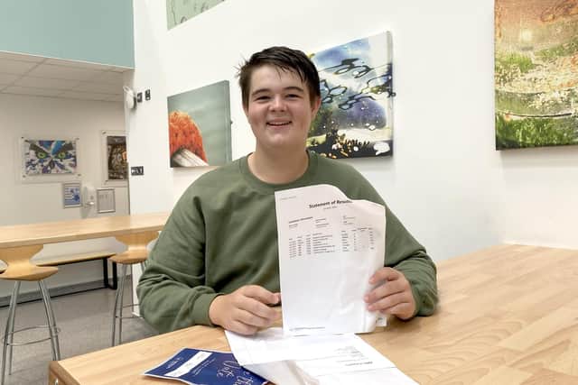 Alfie Grimes, 16, from Castle View Academy has got seven 9s, one 8 and one distinction and is off to Eaton on a scholarship for students from disadvantaged backgrounds. 

Picture: Elsa Waterfield