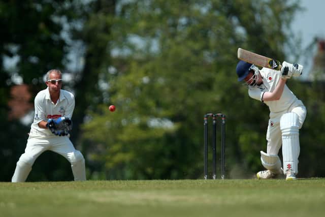 Dan Broome (Waterlooville 3rds) batting against Denmead. Picture: Chris Moorhouse