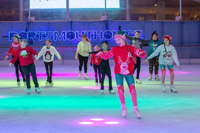 Ice rink launch at Guildhall Square, Portsmouth on Friday 25th November 2022
Pictured: Children dancing on ice
Picture: Habibur Rahman