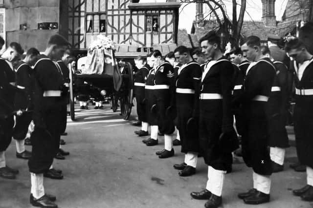 Sailors drawn from HMS Excellent, Whale Island. Second from the right is Alan Anderson who retired after 40 years as chief petty officer.  Picture: The News archive.