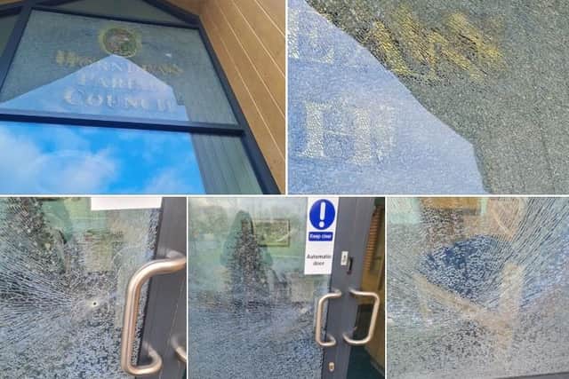 Smashed windows at Horndean Parish Council. Source: Horndean Parish Council/Facebook