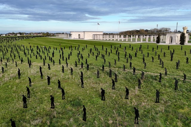 The fields within the British Normandy Memorial campus have been filled with silhouettes of servicemen representing the three military services, each standing just under two metres tall. Alongside these, the project will also install bespoke 'giants' to represent the only two women on the Memorial, nurses Sisters Evershed and Field, who died while saving 75 men from a sinking hospital ship; and 50 French resistance fighters, to be placed around the French Memorial in Ver-sur-Mer.