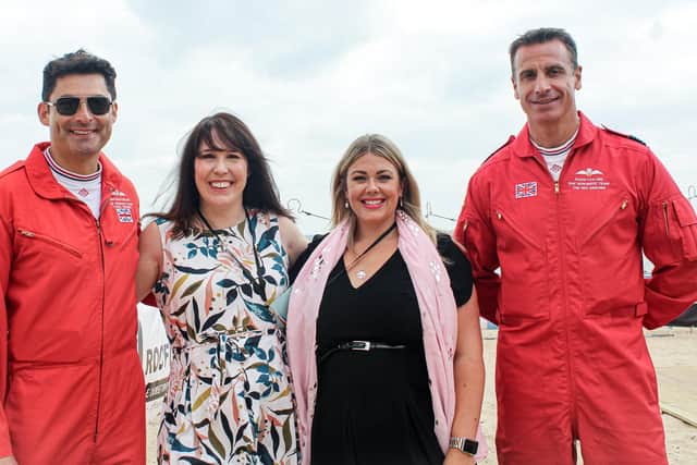 From left, Wing Commander David Montgomery OBE, Emily Ball, Free to Fly chair of trustees Nikki Tapley and Squadron Leader Adam Collins