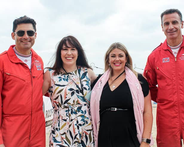 From left, Wing Commander David Montgomery OBE, Emily Ball, Free to Fly chair of trustees Nikki Tapley and Squadron Leader Adam Collins