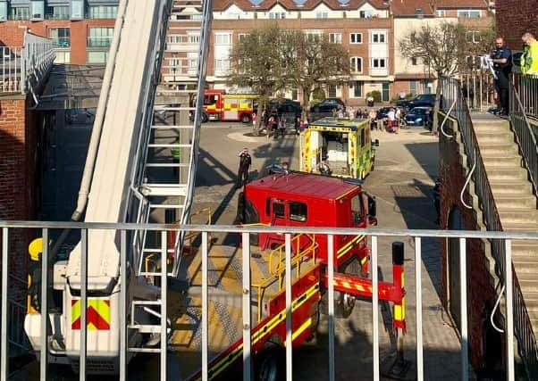 Firefighters rescue person from Hot Walls roof in Old Portsmouth. Pic Hants fire and rescue service/Twitter