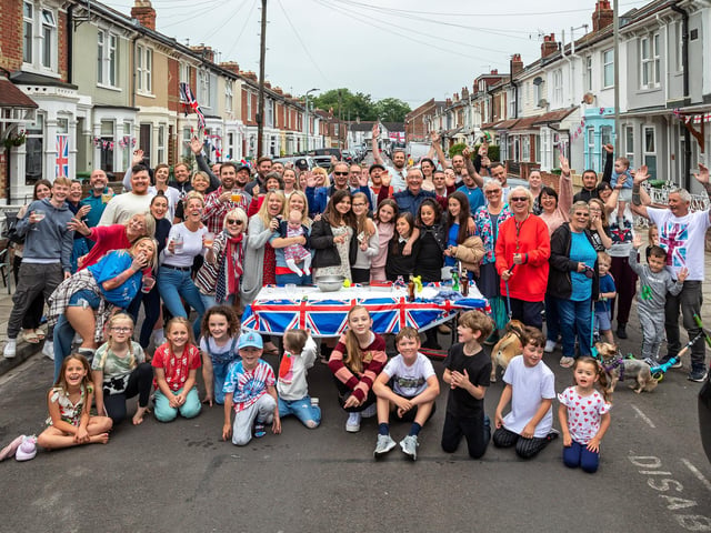 Residents at the Meon Road Jubilee street party. Picture: Mike Cooter (050622)