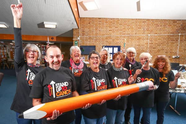 Cancer survivor and artist Al Warner from Gosport is urging people to help accelerate life-saving research by supporting Stand Up To Cancer this autumn. Pictured with members of his art class. Picture by Stuart Martin/Cancer Research UK